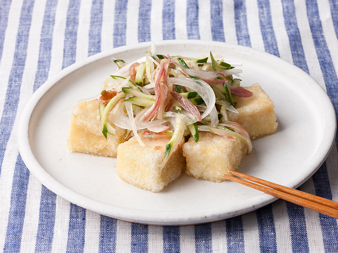 高野豆腐の香味野菜のせ